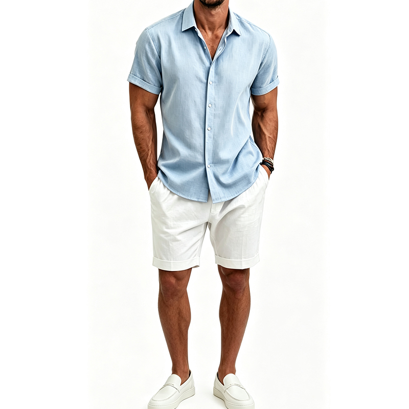 Short Linen Drawstring - Conjunto de camisa y pantalones cortos